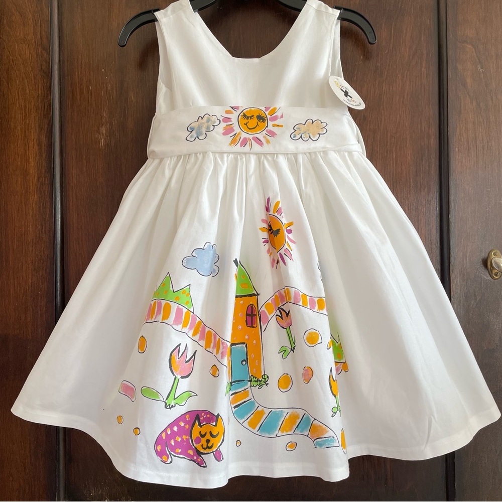 NWT RARE 2pc Hand Painted White dressy Dress girls 6 Binx house cat - Picture 8 of 8